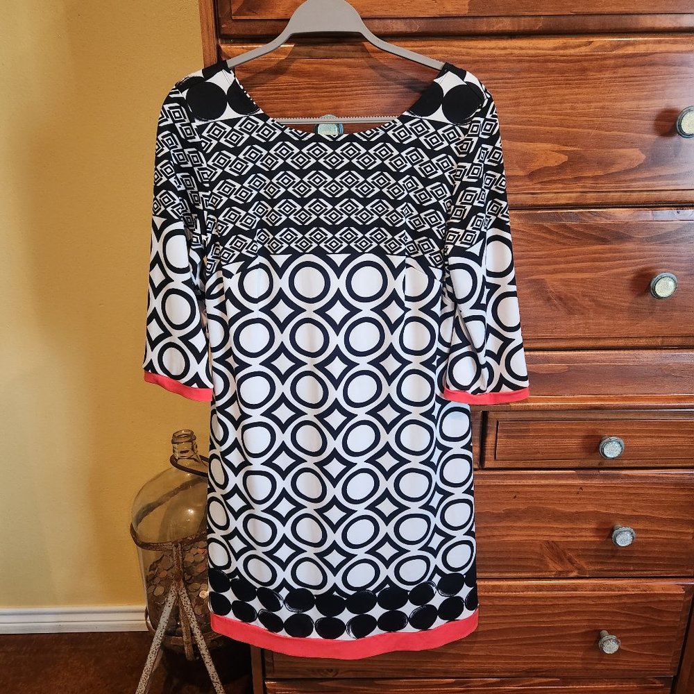 AB Studio Large Womens Dress Geometric Sheath Black White Orange